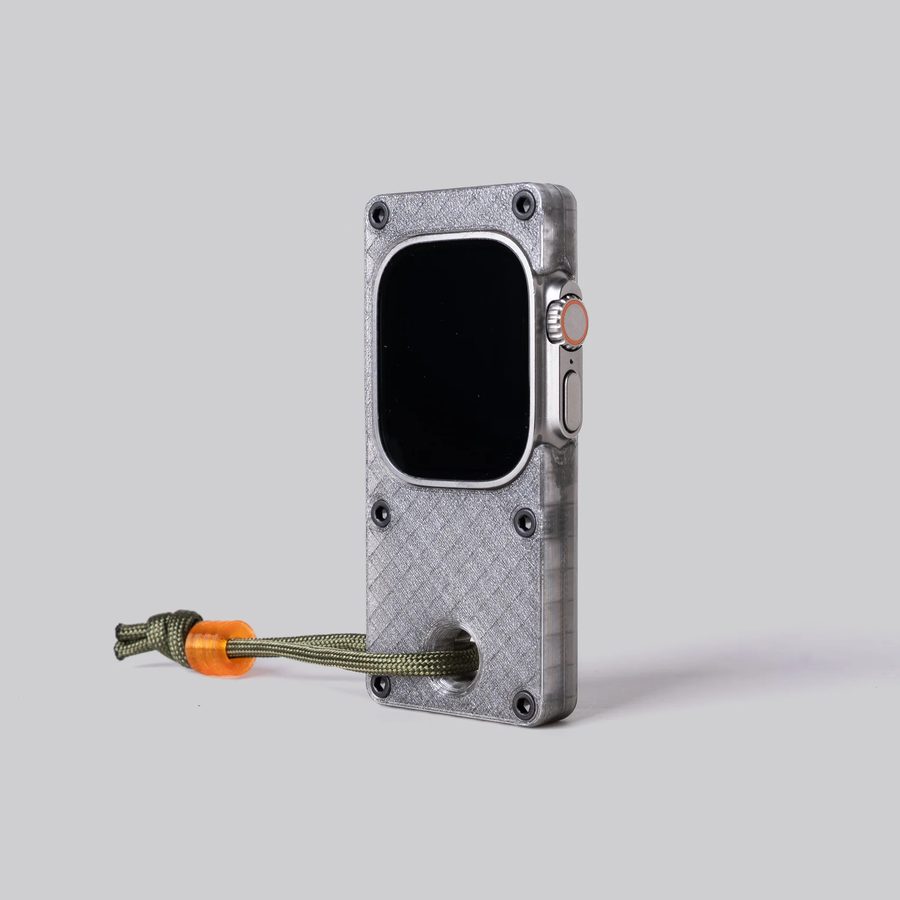 Front of the case, watch screen and crown exposed